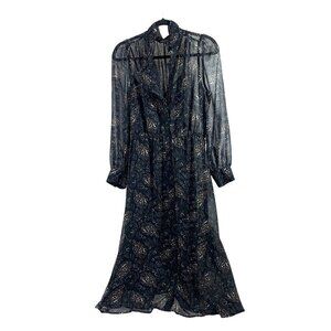 Banana Republic Long Sleeve Sheer Overlay Prairie Shirtdress Black Floral Sz Sm